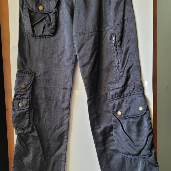 Y2K Request Wide Leg Cargo Nylon Parachute Pants Black Small 3/4 - Picture 5 of 16